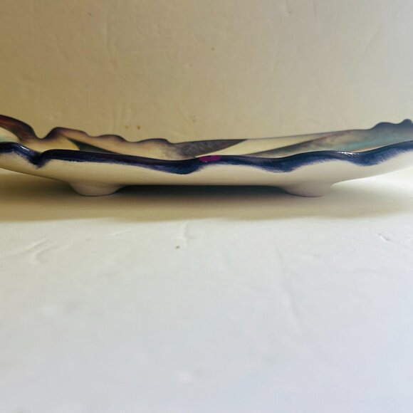 Harris Cies Abstract Pottery Rectangle Footed Platter Tray Signed 2001 FLAWS - Picture 4 of 9